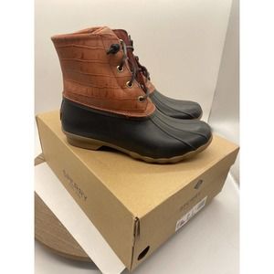 Sperry Womens Saltwater Croc Emboss Red Ankle Duck Boot Size 8